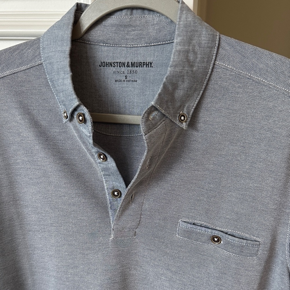 Men’s Johnston & Murphy Gray Polo Shirt - Long Sleeve Small Great Condition